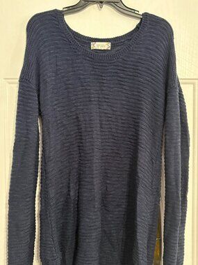 Pink Rose Women’s Blue Ribbed Knit Pullover Sweater Scoop Neck XL